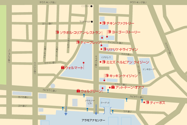 ケアモク地図 ハワイ