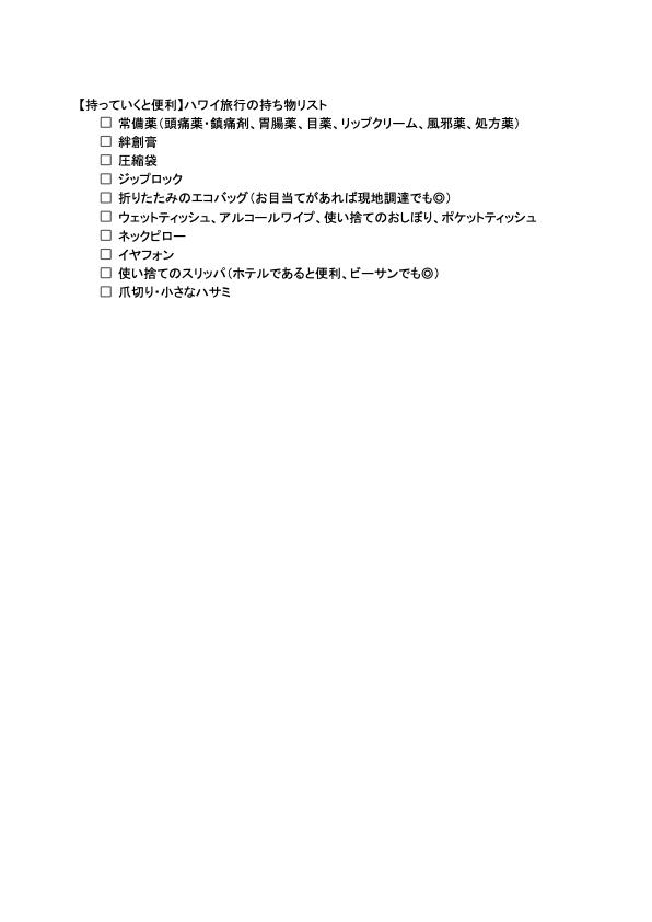 ハワイ持ち物リスト (3)
